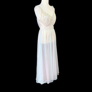 Carters Long Full Sweep Sleeveless Nightgown Sheer Pink Blue Vintage 1950s